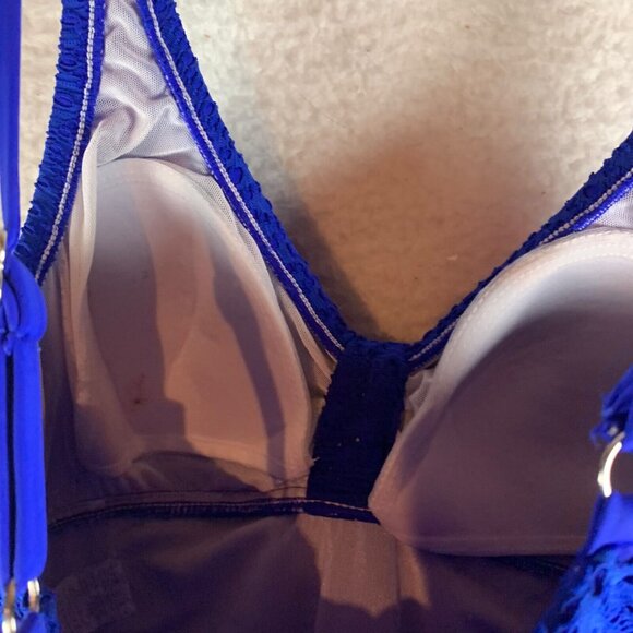 Swim Solutions Women's Bow Front Sleeveless Crochet Cobalt Blue Swim Dress Sz 12 - Picture 6 of 11